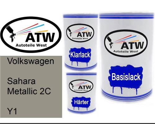 Volkswagen, Sahara Metallic 2C, Y1: 500ml Lackdose + 500ml Klarlack + 250ml Härter - Set, von ATW Autoteile West.